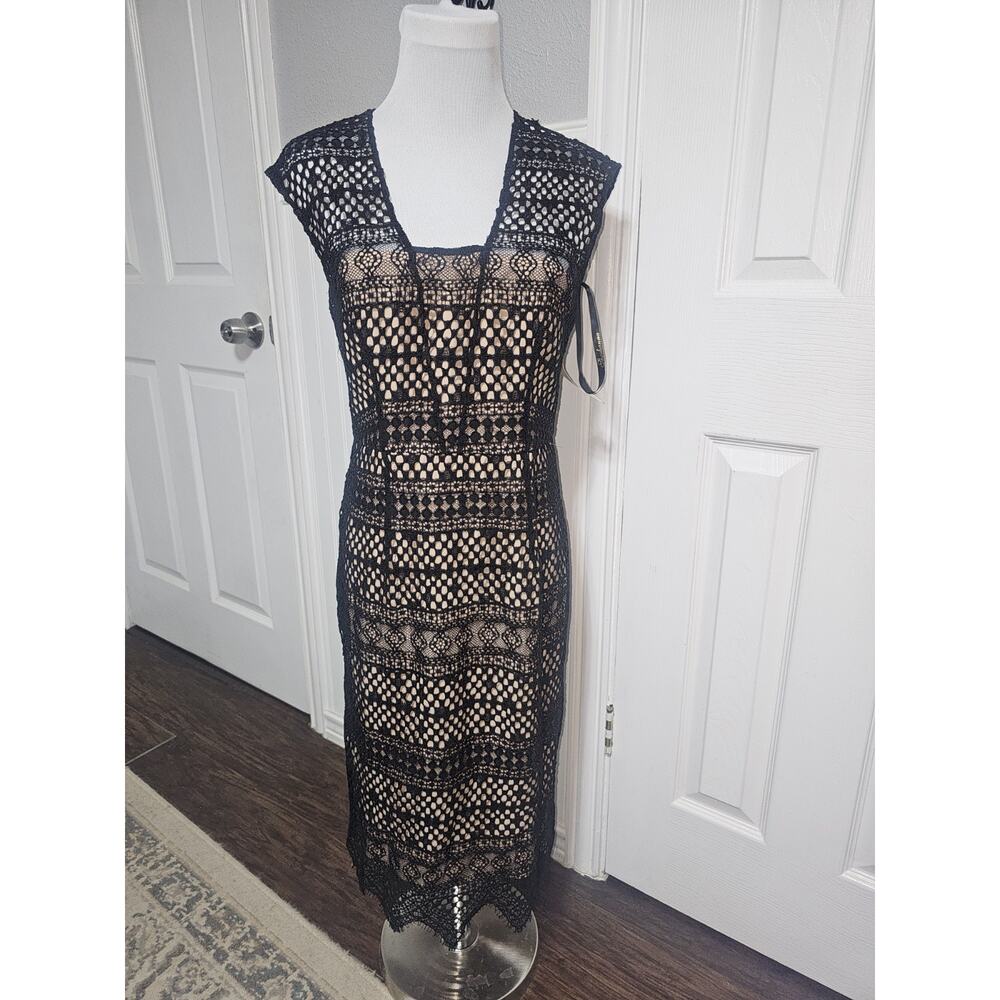 NWT Shoshanna Dress Womens Black Nude Floral Illusion Lace Feminine Sheath 6
